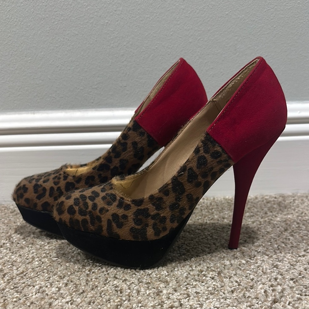 Leopard Print and Red Stiletto Heels